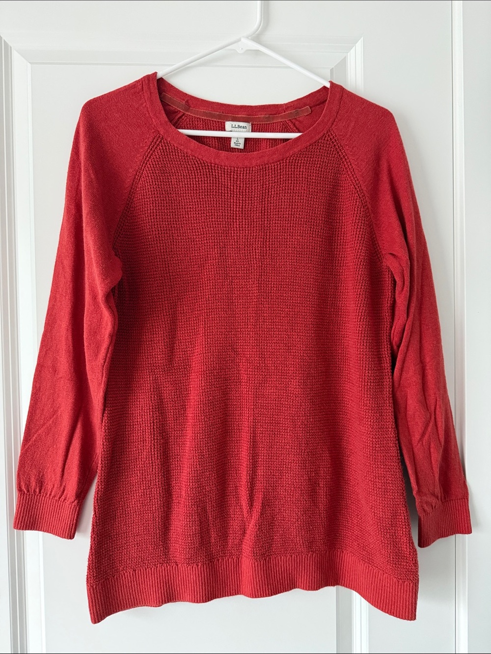 L.L. Bean Women's Crimson Scoop-Neck Waffle Knit Sweater